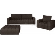 Set de mobila moale Eltap Lazaro 3+1+Pouf Dora 28 (Dark Brown)