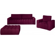 Set de mobila moale Eltap Lazaro 3+1+Pouf Matt Velvet 68 (Burgundy)