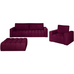 Набор мягкой мебели Eltap Lazaro 3+1+Pouf Matt Velvet 68 (Burgundy)