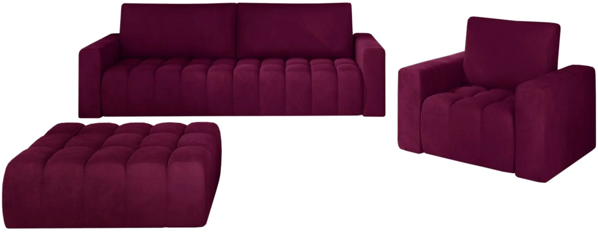Set de mobila moale Eltap Lazaro 3+1+Pouf Matt Velvet 68 (Burgundy)