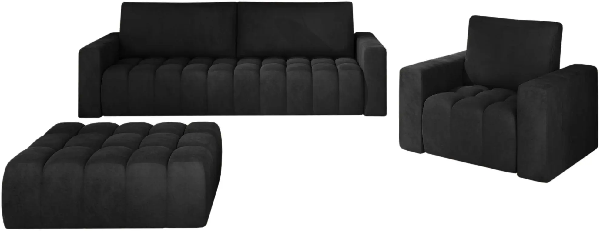 Set de mobila moale Eltap Lazaro 3+1+Pouf Matt Velvet 99 (Black)