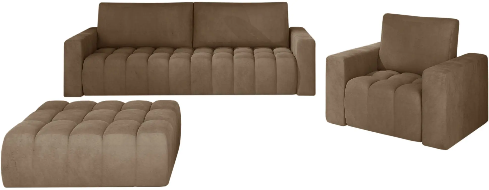 Set de mobila moale Eltap Lazaro 3+1+Pouf Monolith 09 (Brown Light)