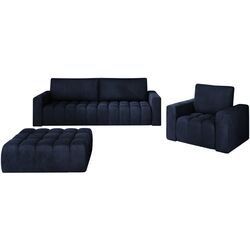 Set de mobila moale Eltap Lazaro 3+1+Pouf Monolith 79 (Dark Blue)