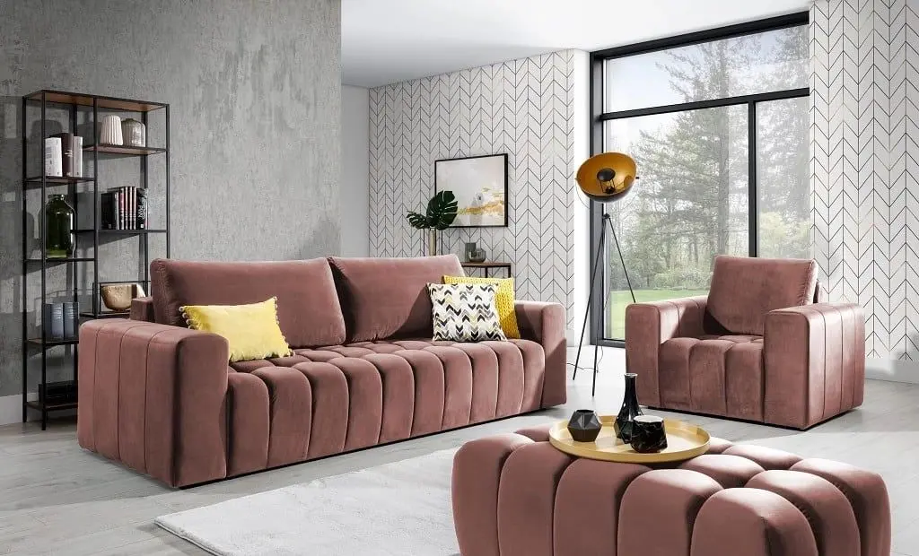 Set de mobila moale Eltap Lazaro 3+1+Pouf Nube 24 (Antique Pink)