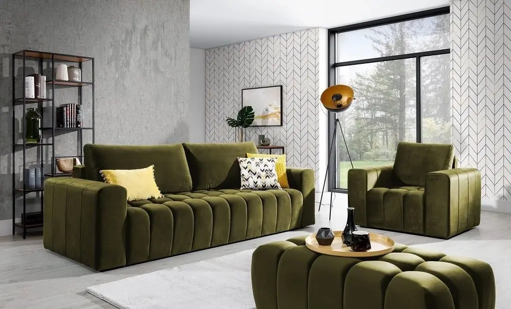 Set de mobila moale Eltap Lazaro 3+1+Pouf Nube 33 (Olive Green)