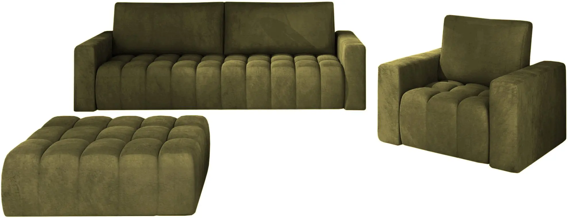 Set de mobila moale Eltap Lazaro 3+1+Pouf Nube 33 (Olive Green)
