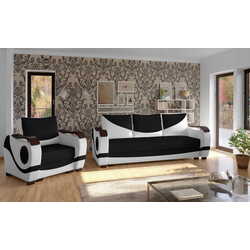 Set de mobila moale Eltap Puerto 3+1 Sawana 14/Soft 17 (Black/White) Thumb