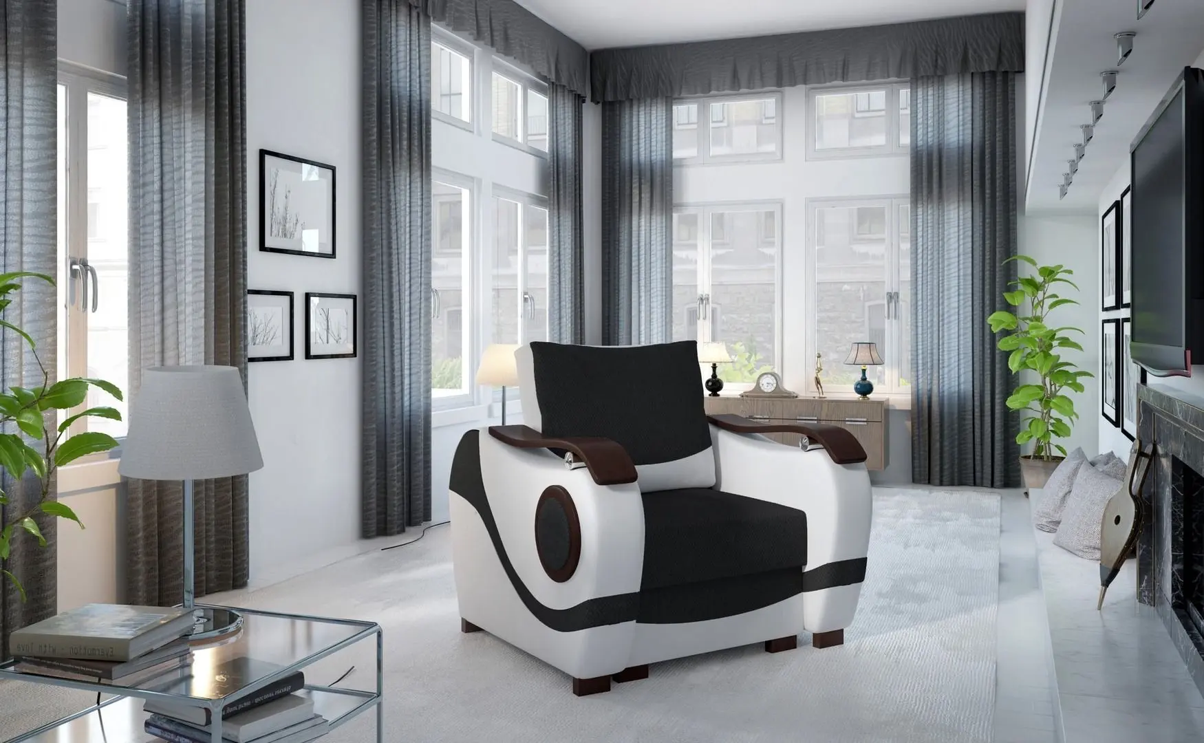 Set de mobila moale Eltap Puerto 3+1 Sawana 14/Soft 17 (Black/White) - 3