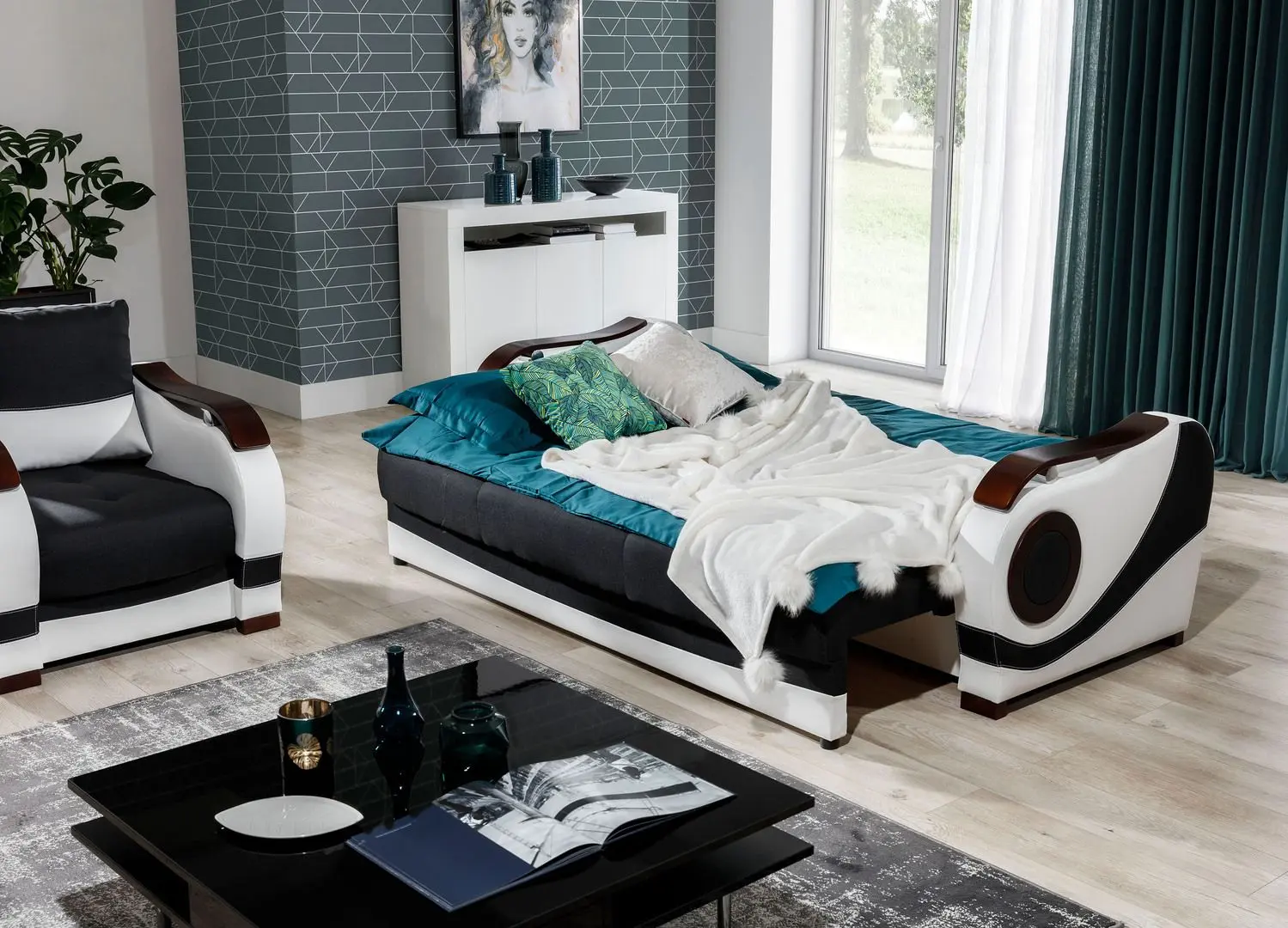 Set de mobila moale Eltap Puerto 3+1 Sawana 14/Soft 17 (Black/White) - 4