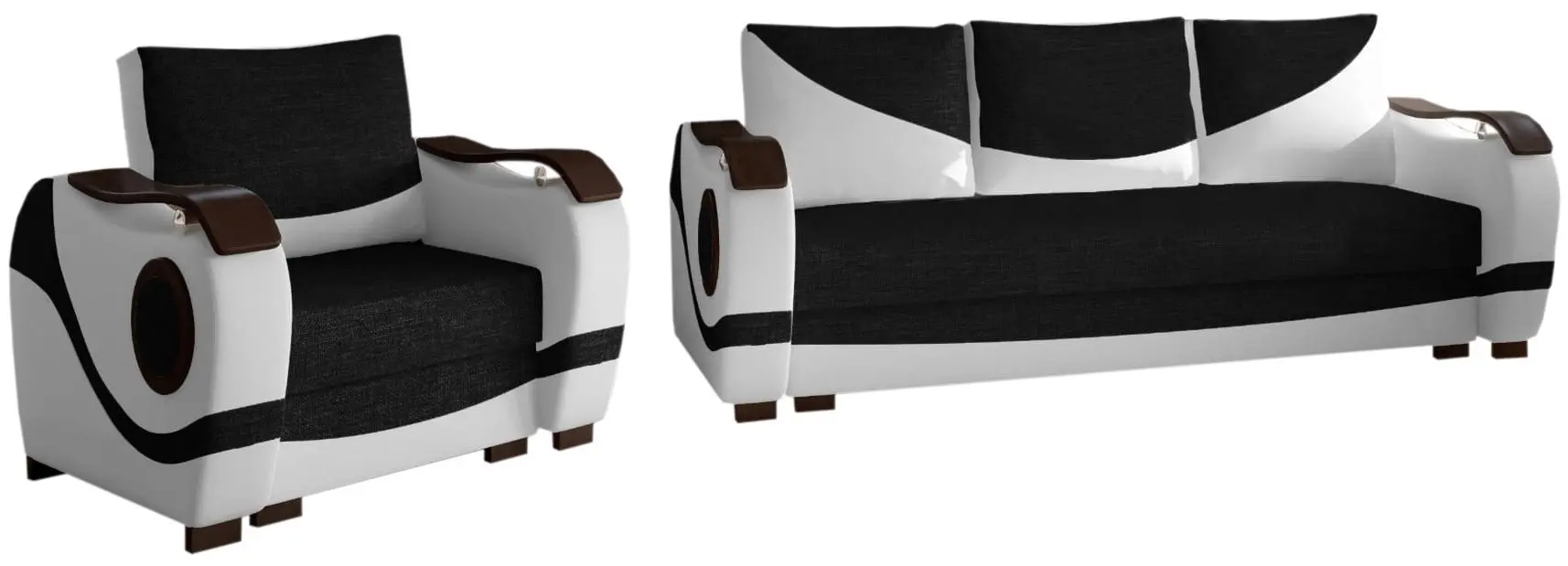 Set de mobila moale Eltap Puerto 3+1 Sawana 14/Soft 17 (Black/White)
