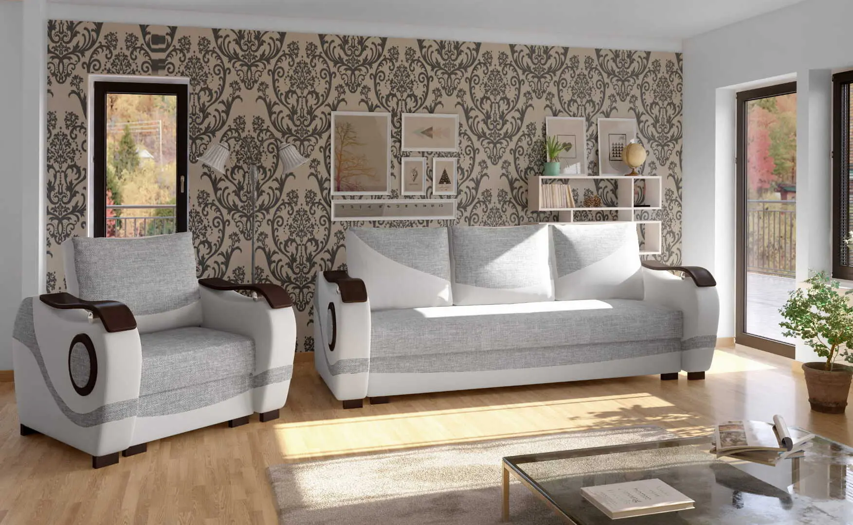 Set de mobila moale Eltap Puerto 3+1 Sawana 21/Soft 17 (Gray/White) - 2