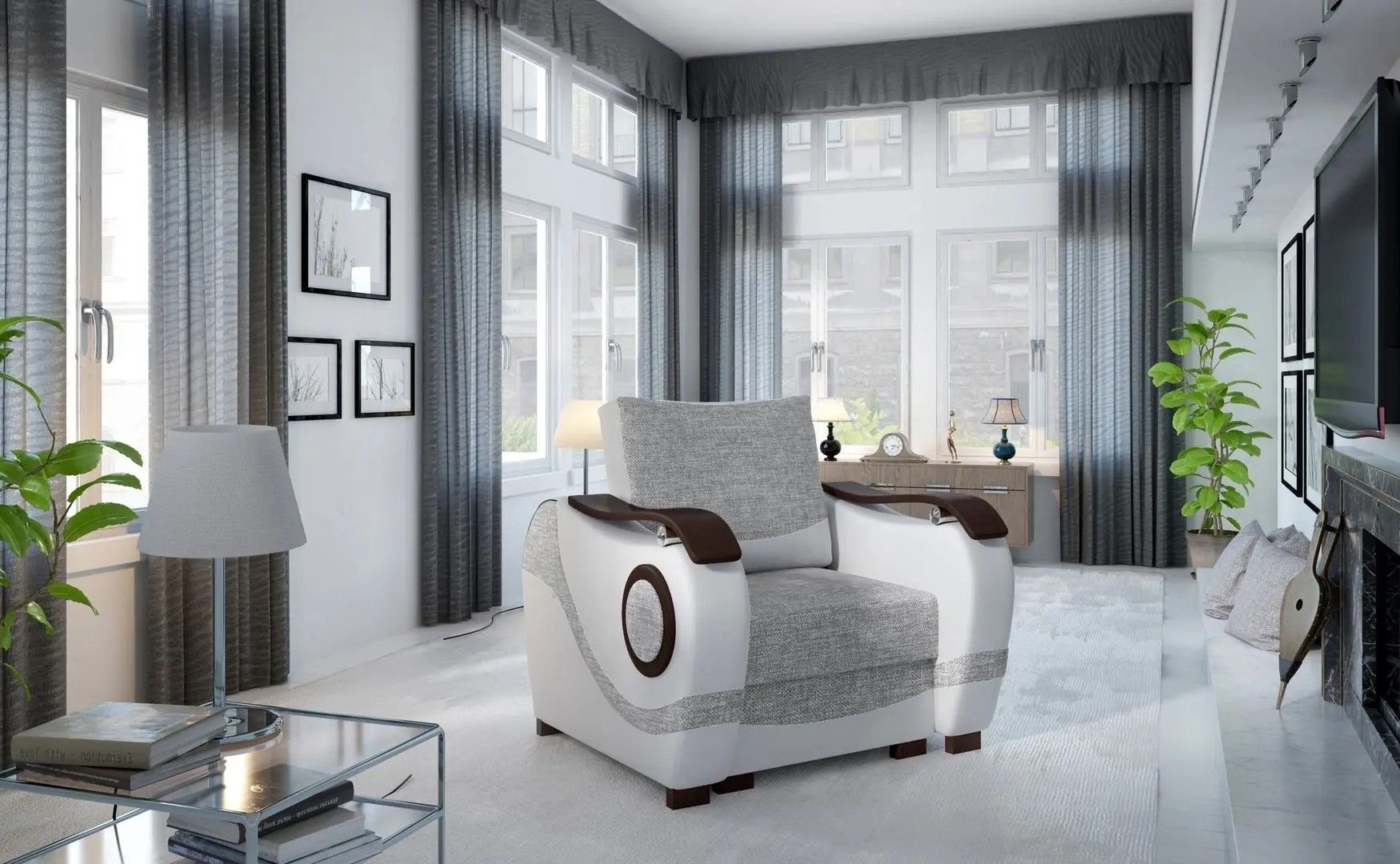 Set de mobila moale Eltap Puerto 3+1 Sawana 21/Soft 17 (Gray/White) - 3