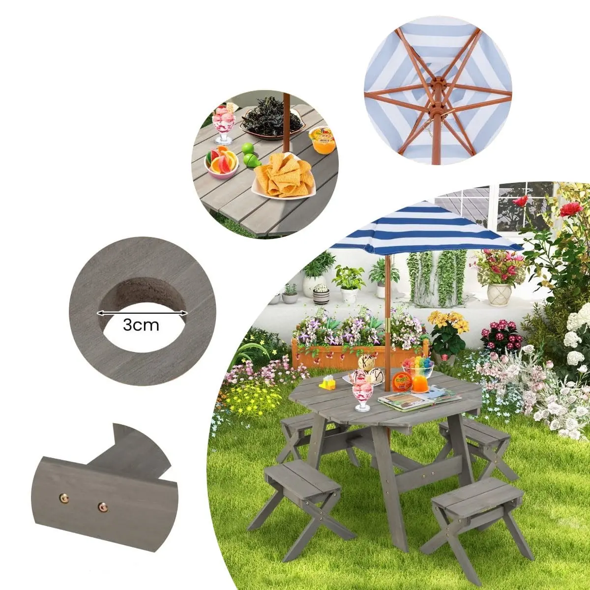 Masa pentru copii picnic Costway NP11822HS (Grey)