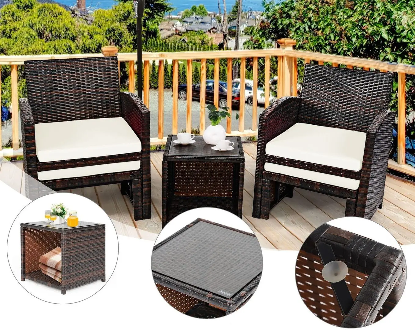 Комплект садовой мебели Costway HW67847WH (Brown/White)