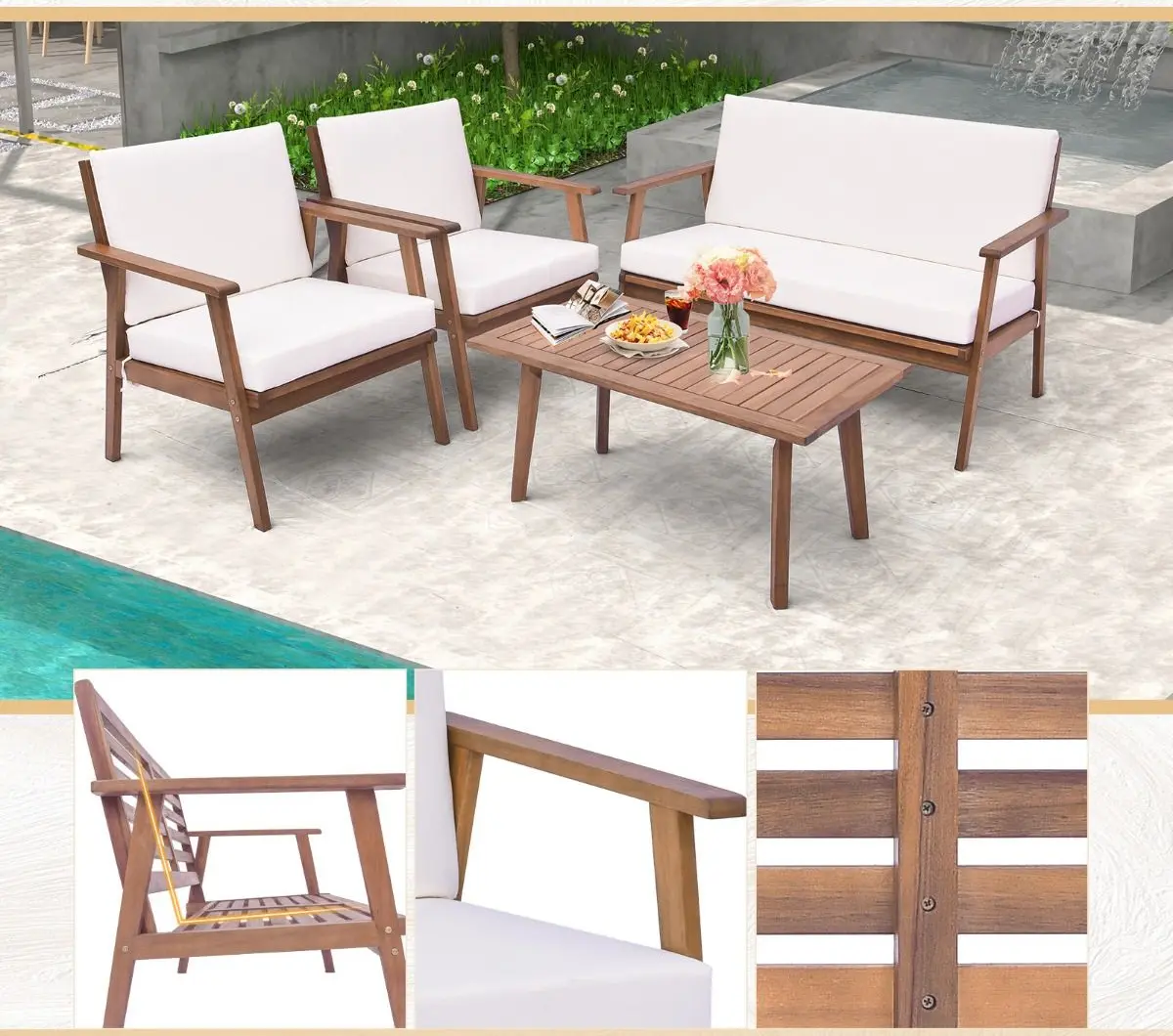 Комплект садовой мебели Costway HW71513WH (White/Natural) - 6