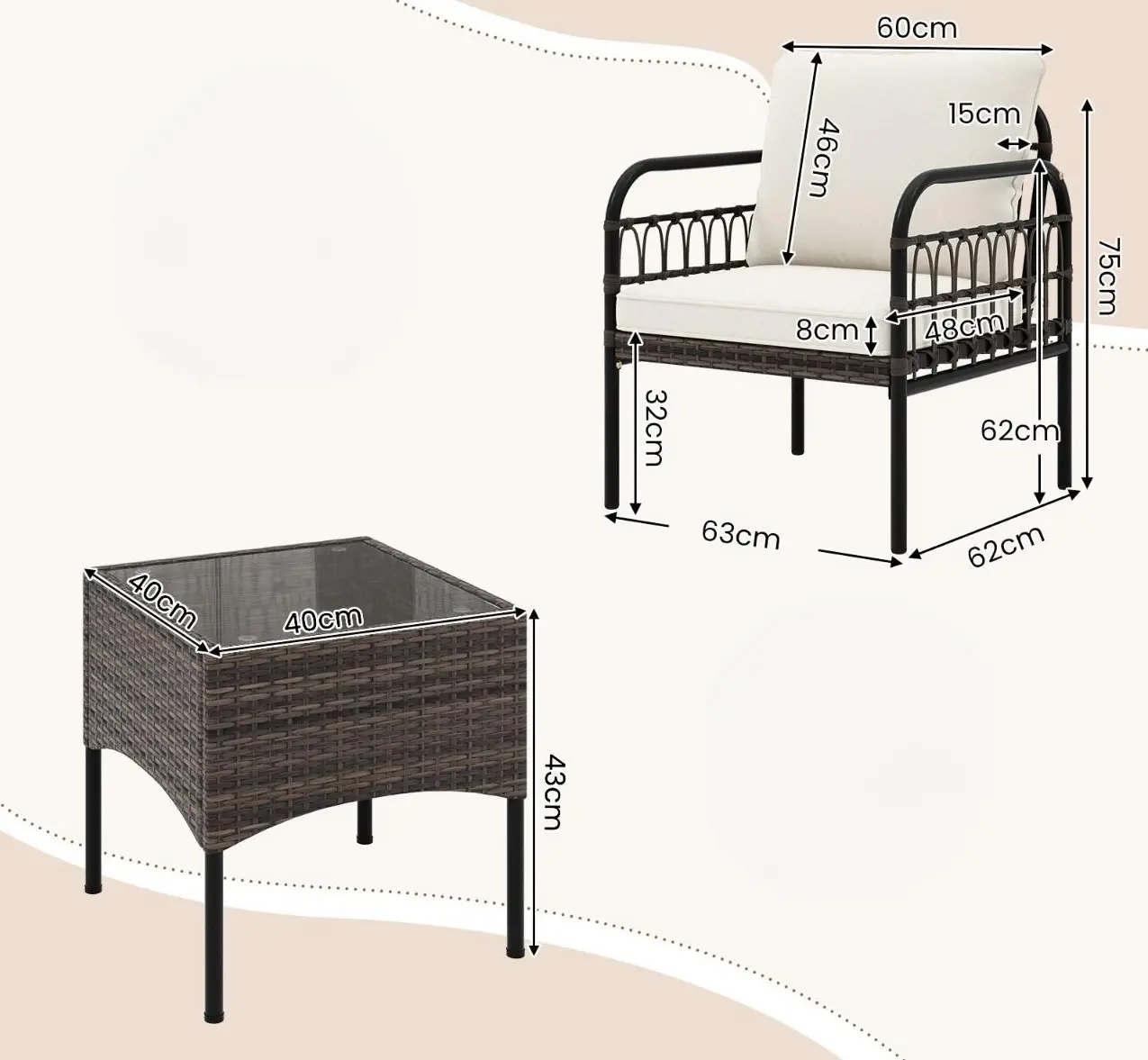 Set mobilier de gradina Costway HW71583WH (Beige/Brown)