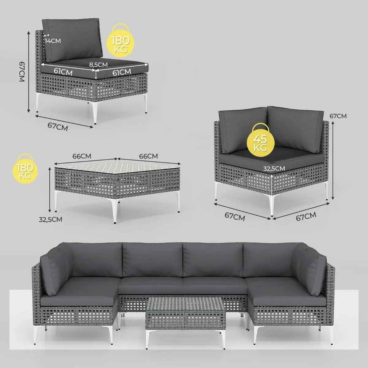 Комплект садовой мебели Costway HW74069GR (Grey) - 3