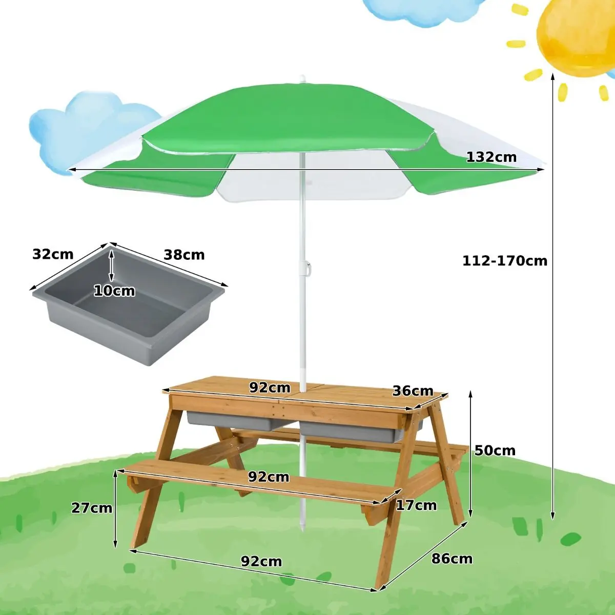 Set mobilier de gradină Costway HY10008GW (Natural/Green) - 3