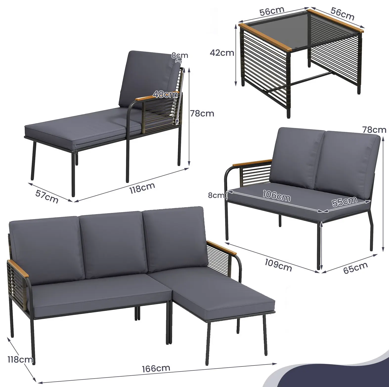 Комплект садовой мебели Costway NP12886GR (Grey) - 3