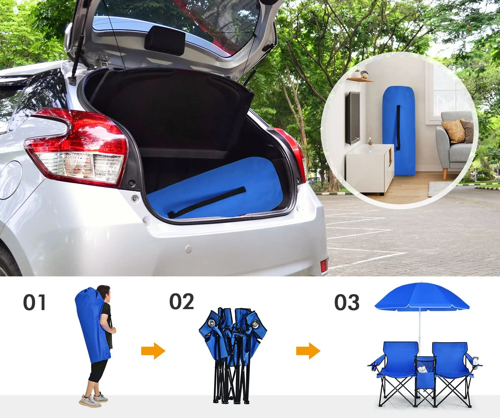 Set scaune de gradina cu umbrela Costway OP70621BL (Blue)