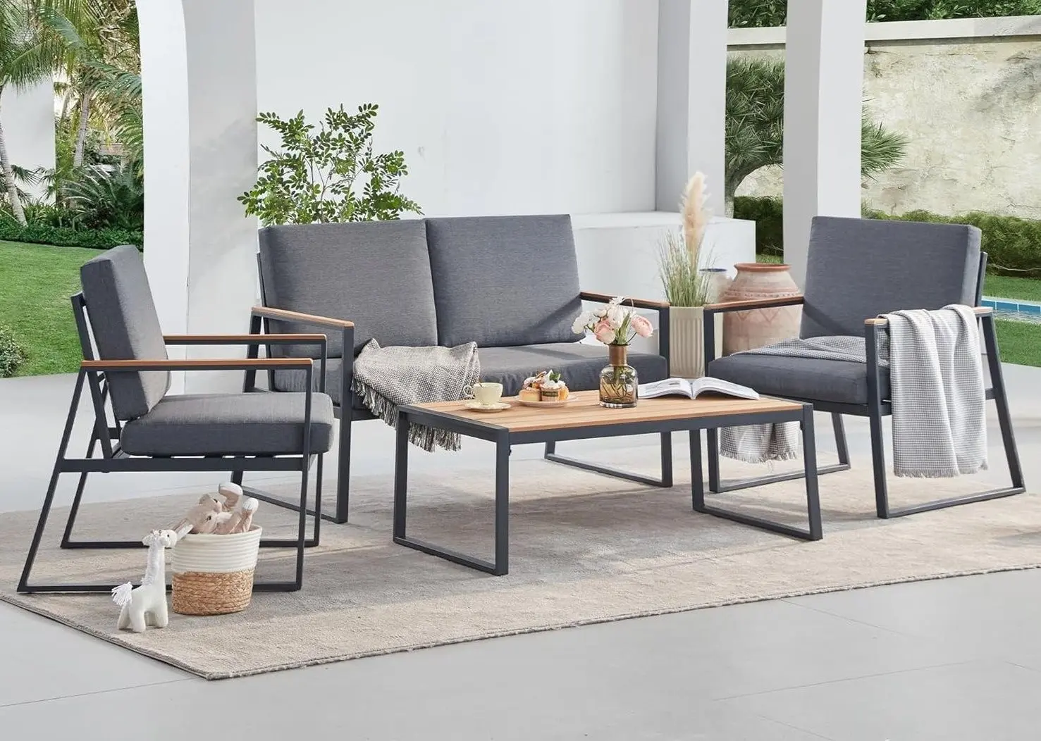 Set mobilier de gradina GardenLine ALM8120 (Grey/Natural)