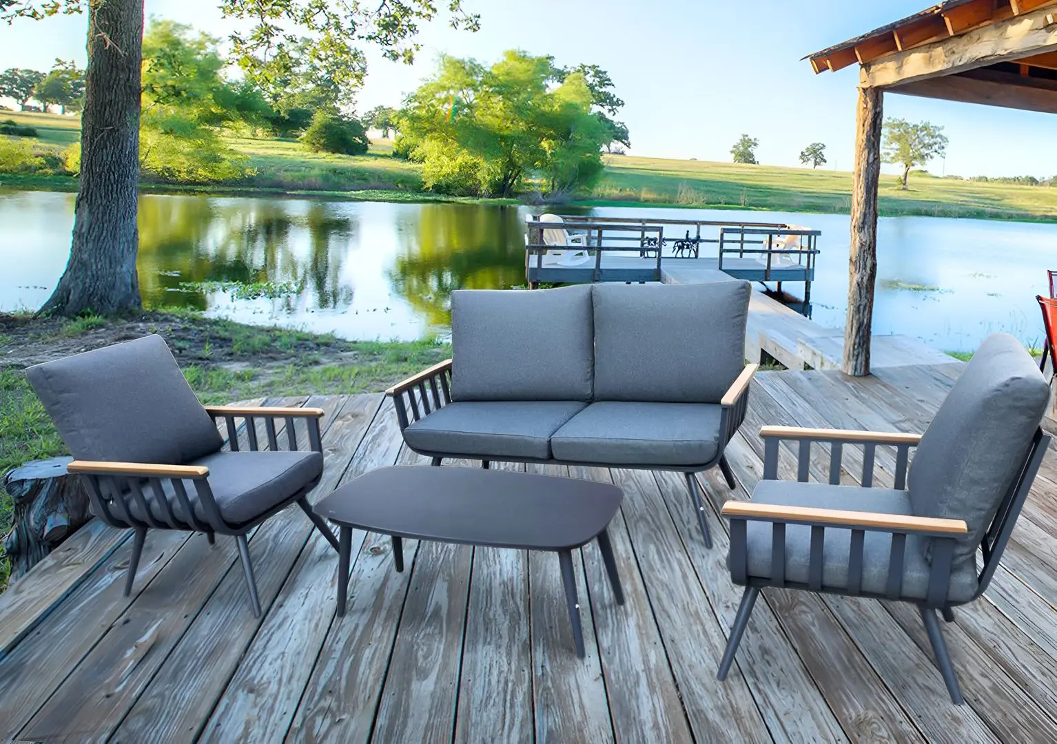 Set mobilier de gradina GardenLine ALM8151 (Grey/Natural)