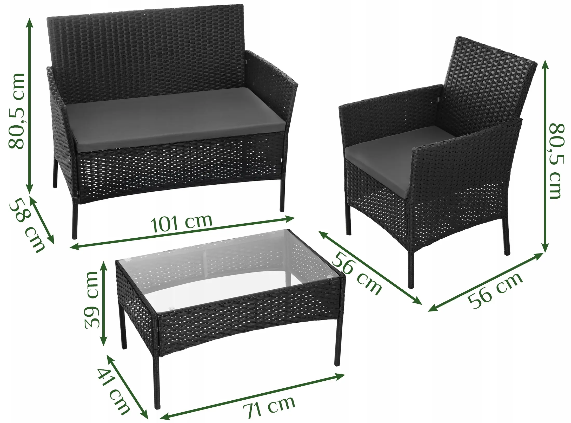 Комплект садовой мебели Gardlov 26908 (Black/Gray) - 7