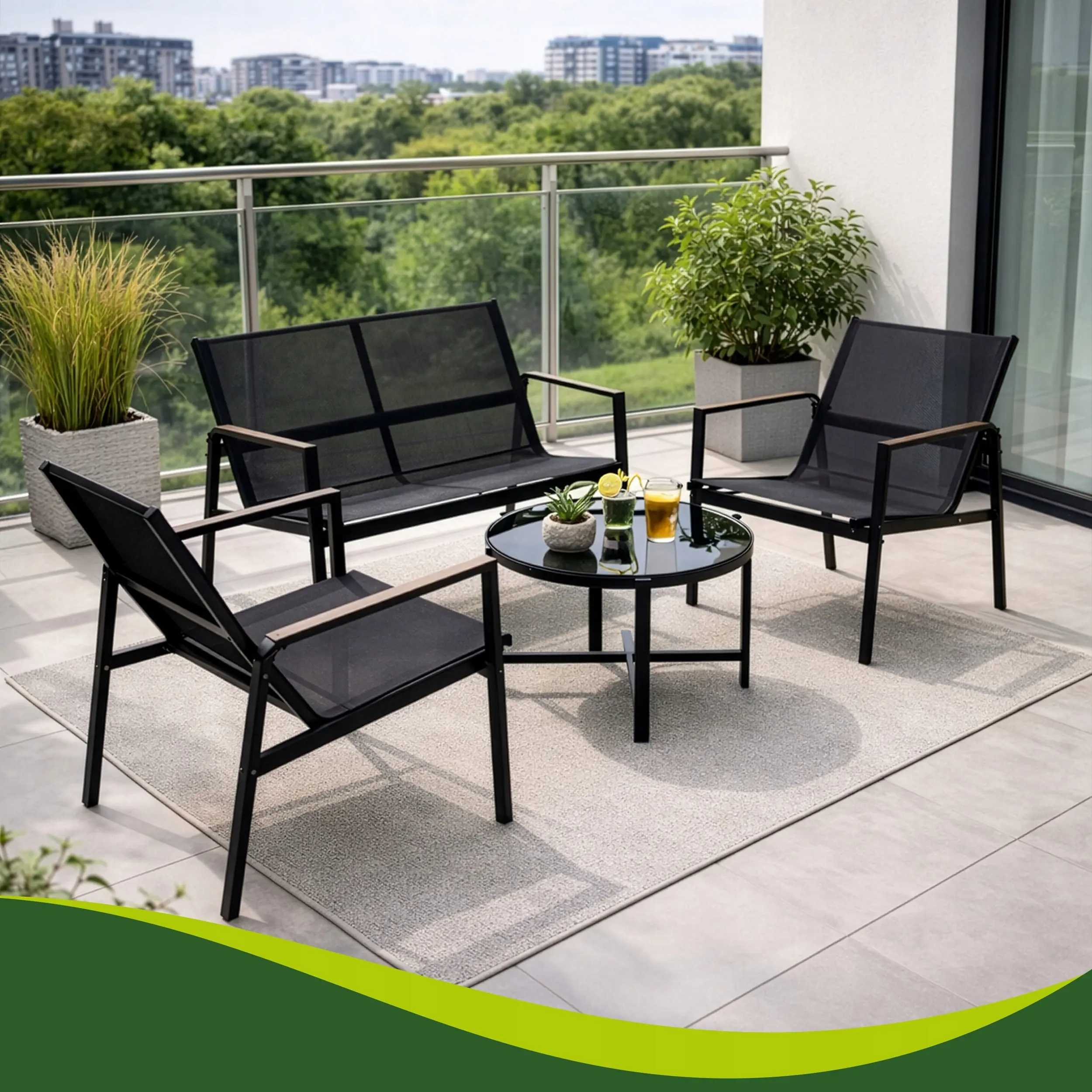 Комплект садовой мебели Gardlov 27622 (Black/Wood) - 9