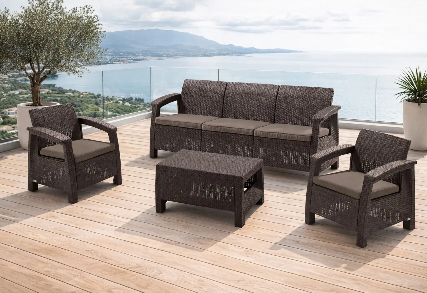 Set mobilier de gradina Heniver Novara 3+1+1+T (Brown)