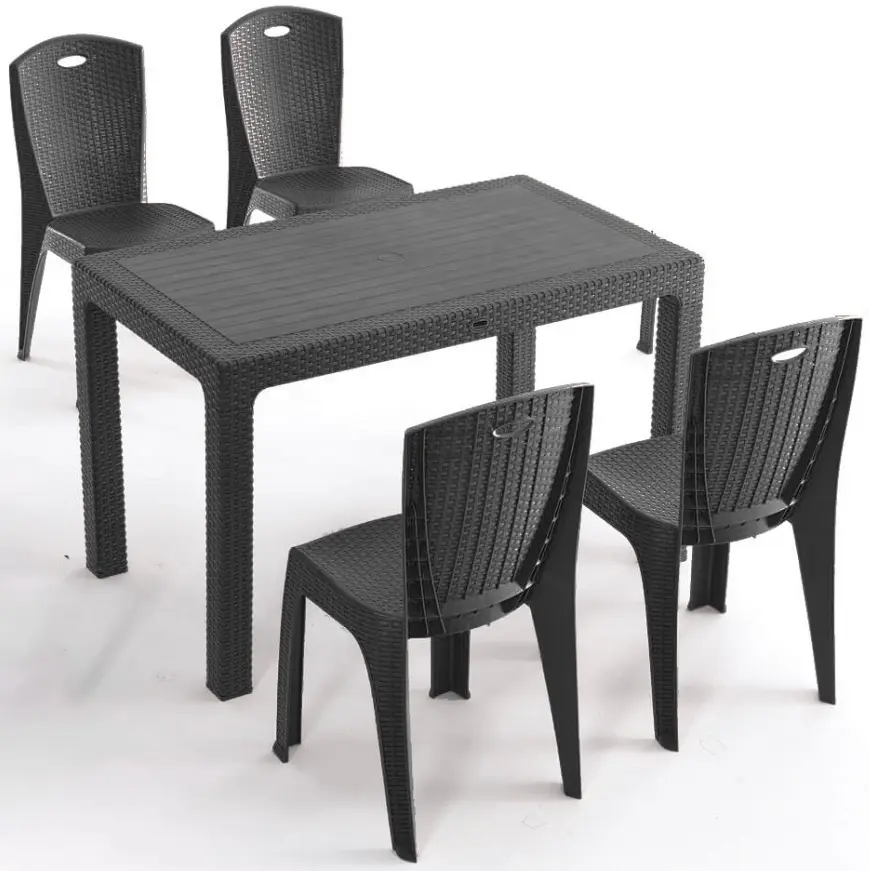 Set mobilier de gradina Heniver Rattan Table 120x70 + Paris Anthracite (1+4)