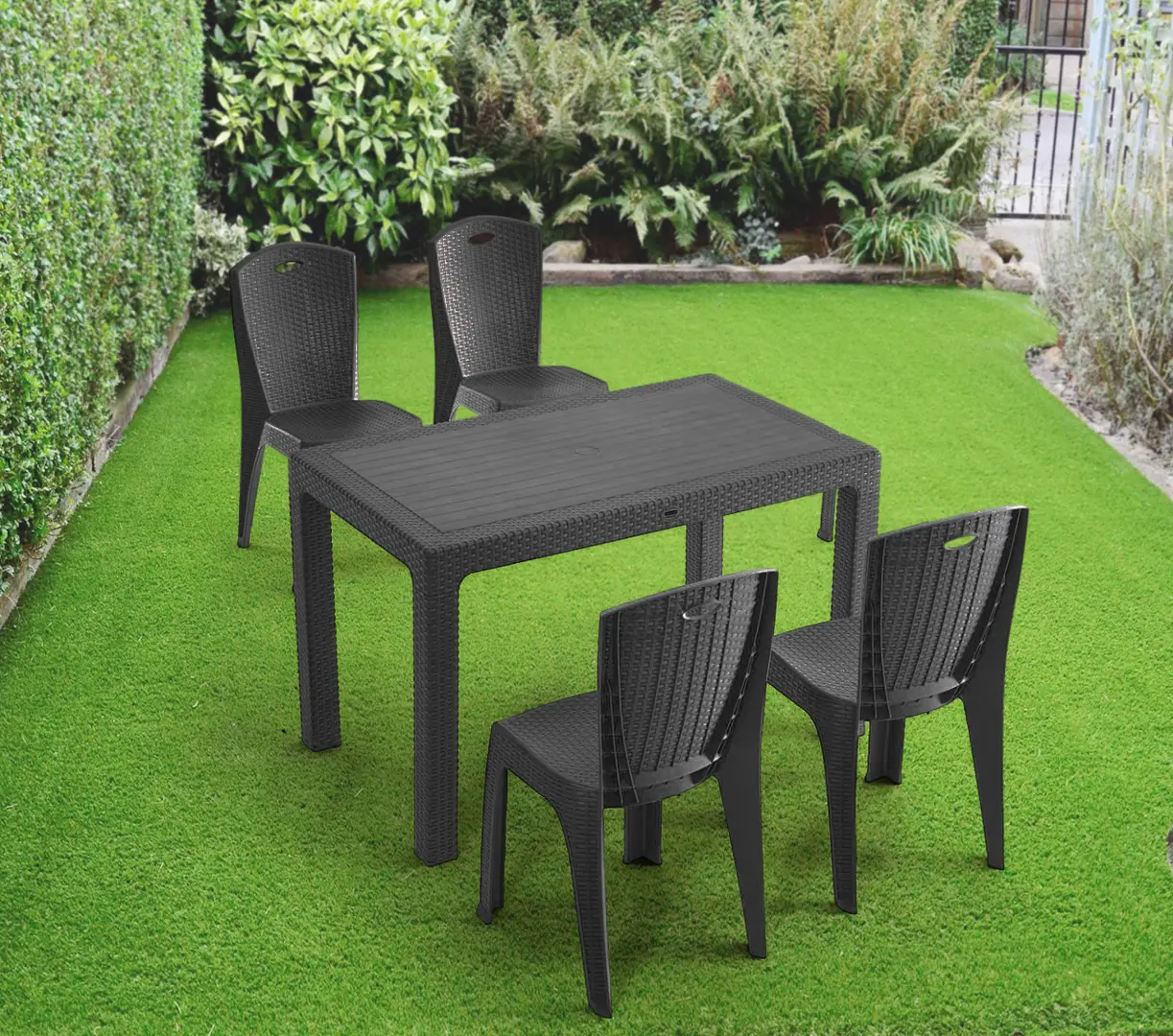 Set mobilier de gradina Heniver Rattan Table 120x70 + Paris Anthracite (1+4)