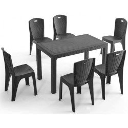 Set mobilier de gradina Heniver Rattan Table 150x90 + Paris Anthracite (1+6) Thumb