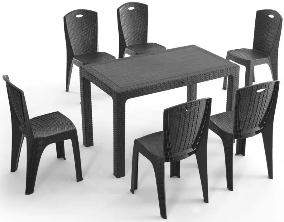 Set mobilier de gradina Heniver Rattan Table 150x90 + Paris Anthracite (1+6) - 2