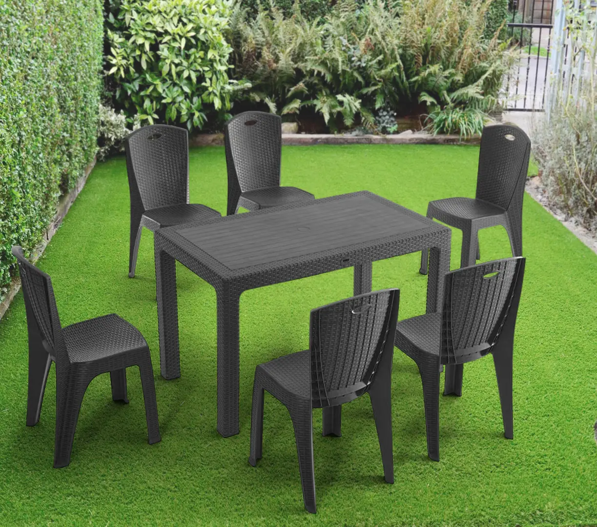 Set mobilier de gradina Heniver Rattan Table 150x90 + Paris Anthracite (1+6)