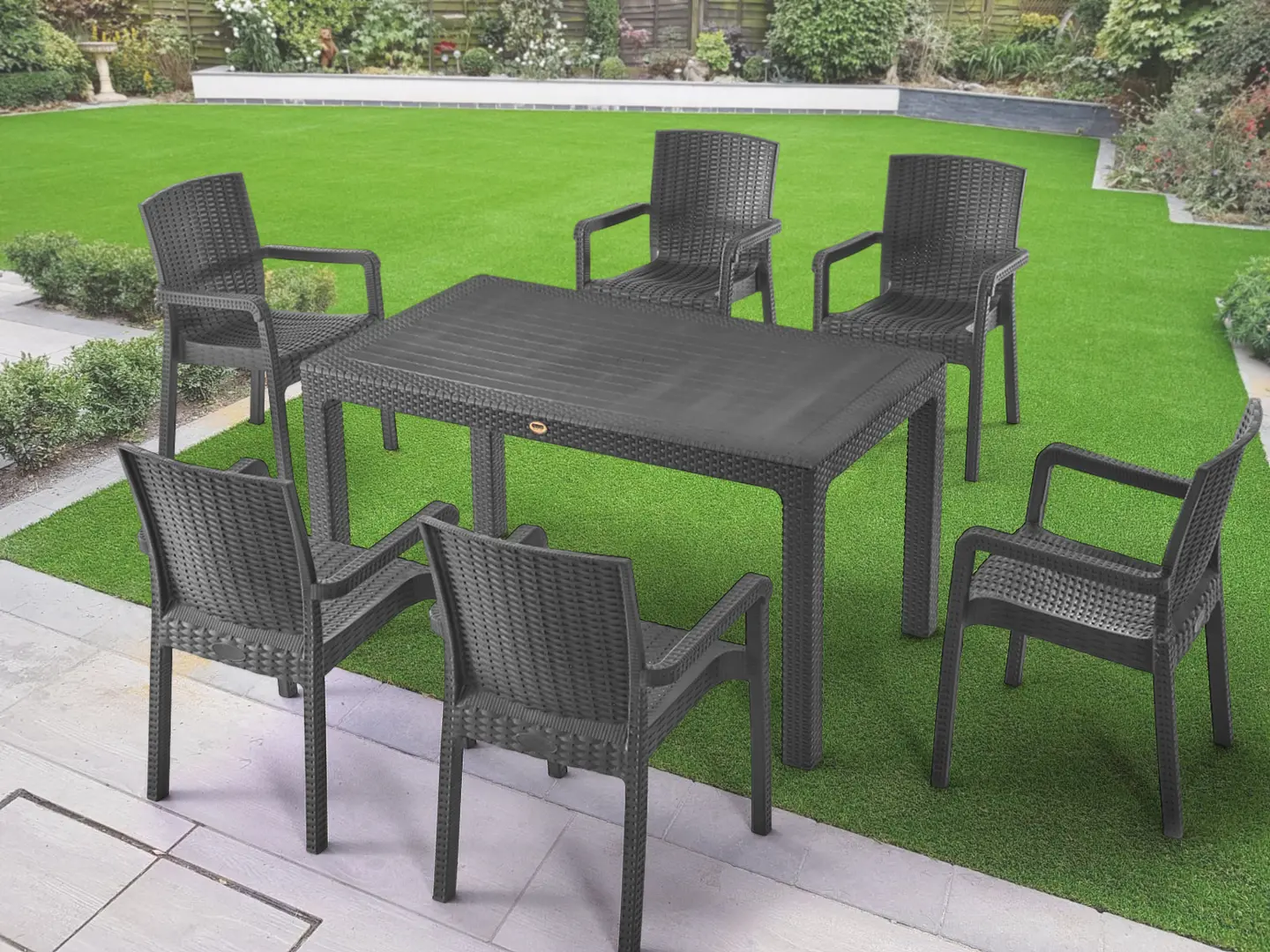Комплект садовой мебели Heniver Rattan Table 150x90 + Vector Anthracite (1+6)