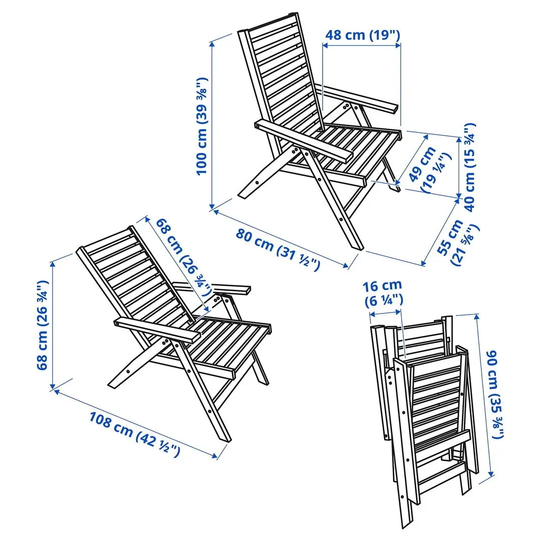 Set mobilier de gradina Ikea Applaro 8 scaune pliante/masa plianta (Vopsit Maro/Kuddarna Gri) - 9