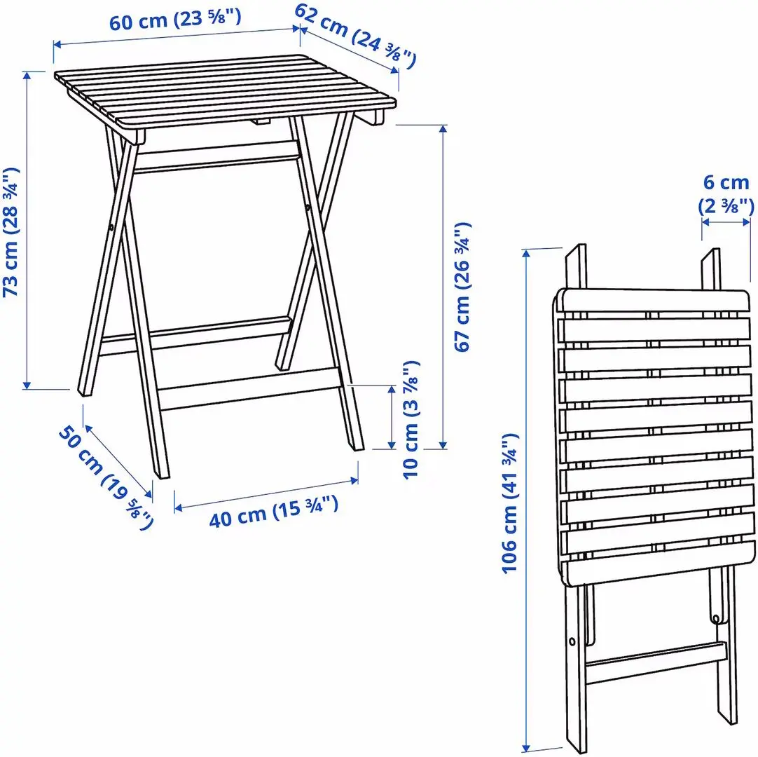Set mobilier de gradina Ikea Askholmen 2 scaune/pliabil 60x62 (Maro Inchis)