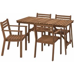 Set mobilier de gradina Ikea Askholmen 4 scaune/cu cotiere 143x75 (Maro Inchis) Thumb