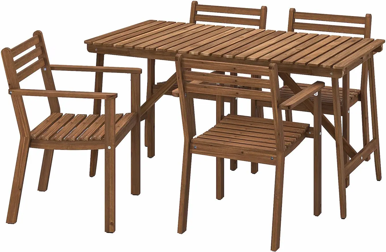 Set mobilier de gradina Ikea Askholmen 4 scaune/cu cotiere 143x75 (Maro Inchis)