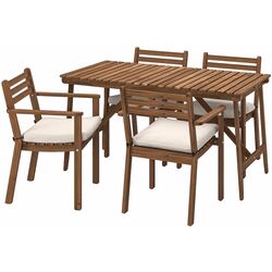 Set mobilier de gradina Ikea Askholmen/Froson/Duvholmen 4 scaune/cu cotiere 143x75 (Maro Inchis/Bej) Thumb