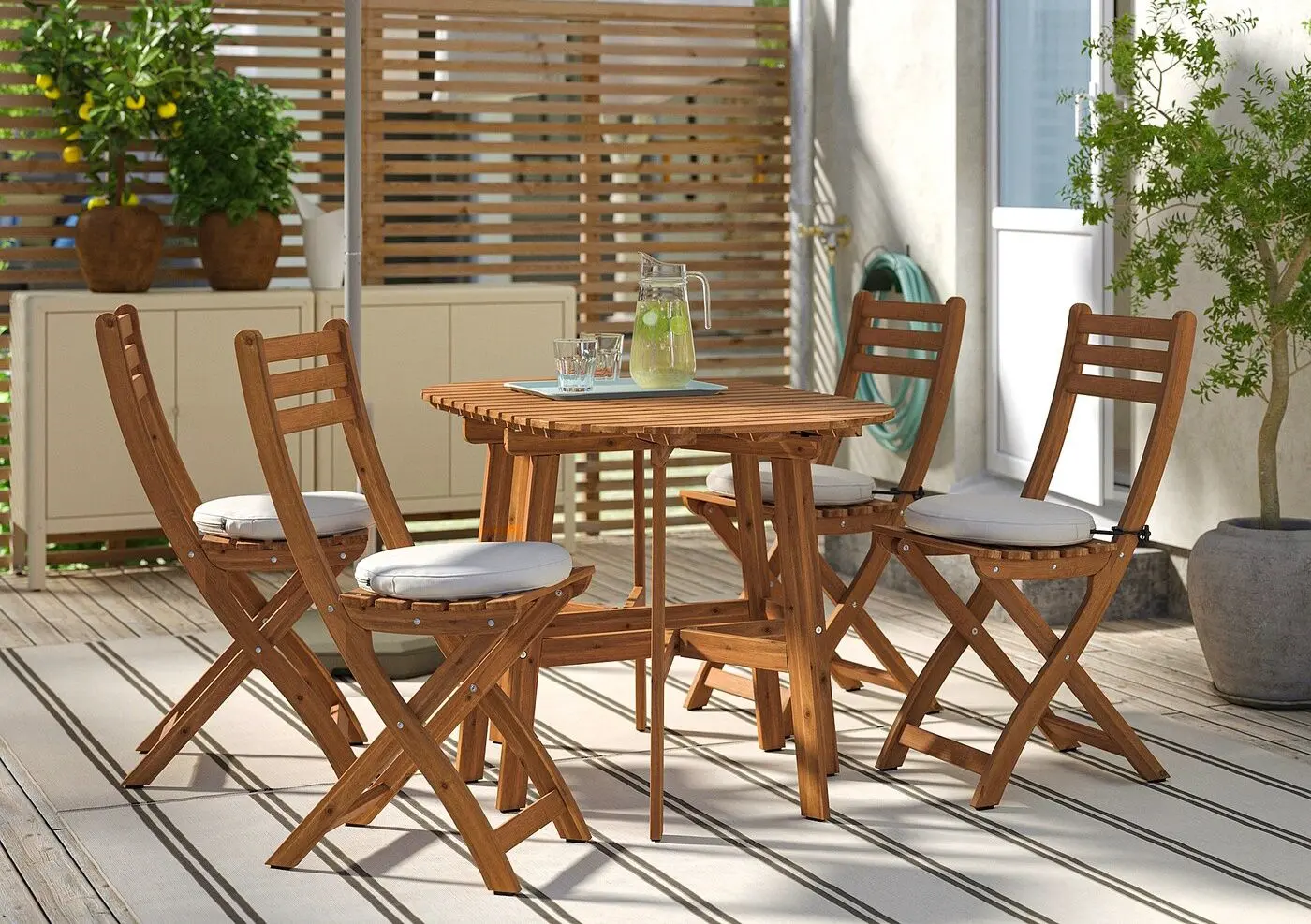 Set mobilier de gradina Ikea Askholmen/Froson/Duvholmen 4 scaune/pliabil 60x30 (Maro Inchis/Bej)