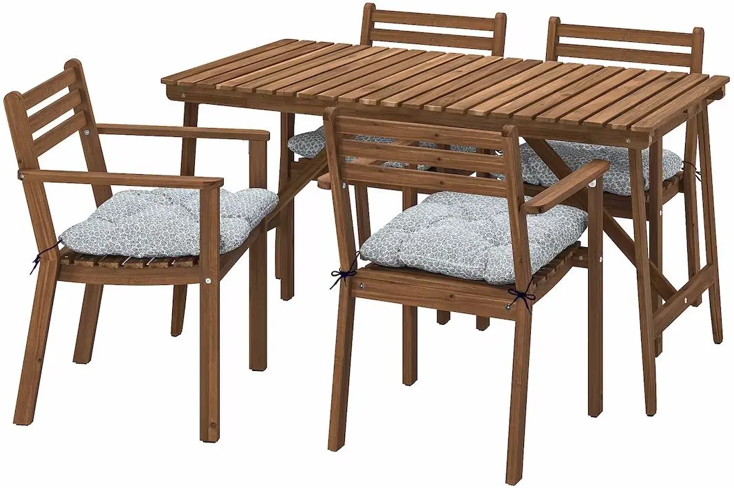 Set mobilier de gradina Ikea Askholmen/Klosan 4 scaune/cu cotiere 143x75 (Maro Inchis/Albastru)