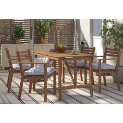 Set mobilier de gradina Ikea Askholmen/Klosan 4 scaune/cu cotiere 143x75 (Maro Inchis/Albastru)