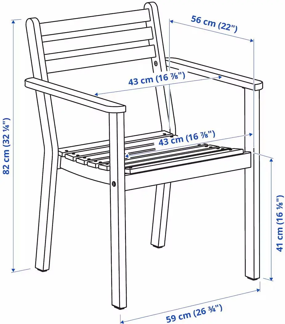 Set mobilier de gradina Ikea Askholmen/Klosan 4 scaune/cu cotiere 143x75 (Maro Inchis/Albastru)