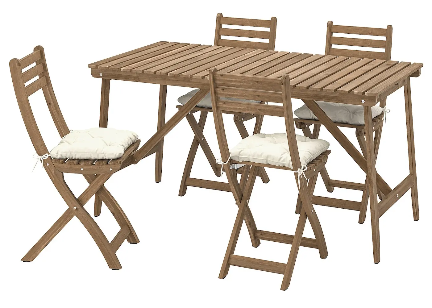 Комплект садовой мебели Ikea Askholmen/Kuddarna 143x75 (Темно-коричневый/Светло-серо-бежевый)