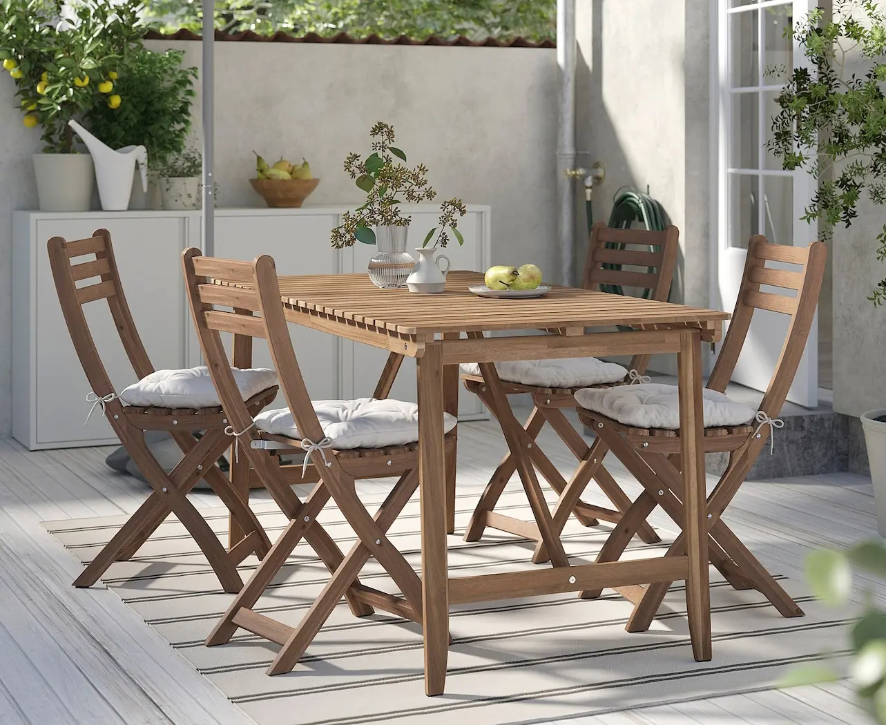 Комплект садовой мебели Ikea Askholmen/Kuddarna 143x75 (Темно-коричневый/Светло-серо-бежевый)