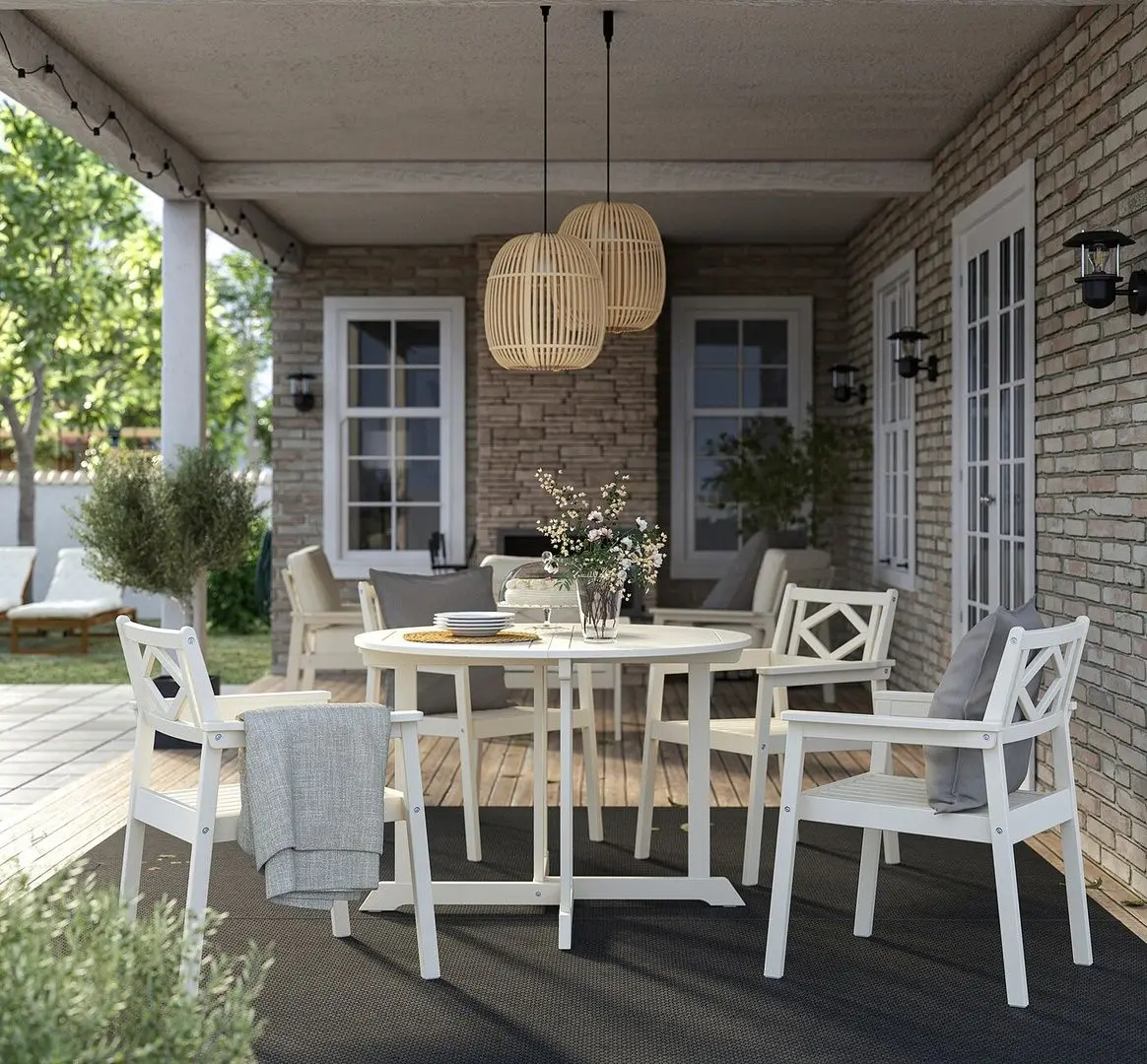 Set mobilier de gradina Ikea Bondholmen 4 scaune/cu cotiere 108cm (Alb-Bej)