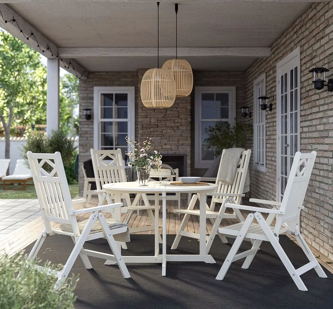 Set mobilier de gradina Ikea Bondholmen 4 scaune/pliabil 108cm (Alb-Bej)