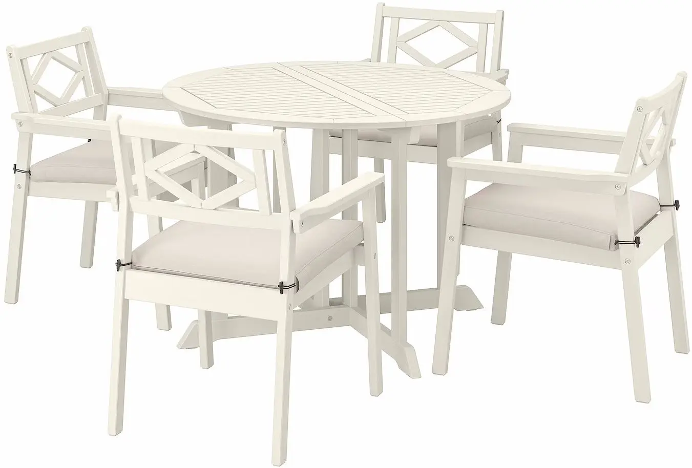 Set mobilier de gradina Ikea Bondholmen/Froson/Duvholmen 4 scaune/cu cotiere 108cm (Alb-Bej/Bej)