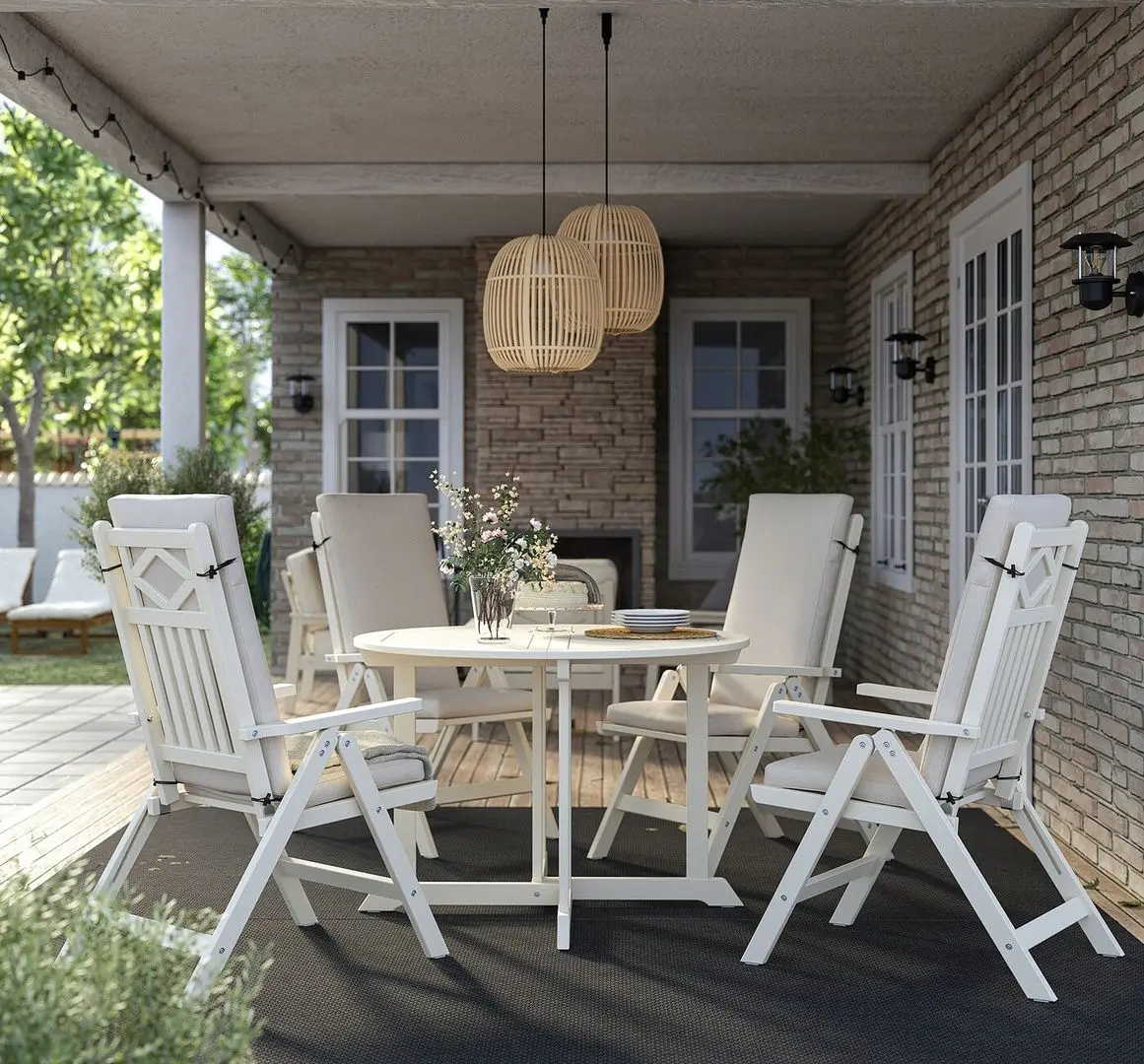 Set mobilier de gradina Ikea Bondholmen/Froson/Duvholmen 4 scaune/pliabil 108cm (Alb-Bej/Bej)